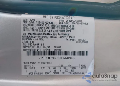 2003 Mercury Grand Marquis Gs из США, поврежденный, VIN 2MEFM74W93X660466